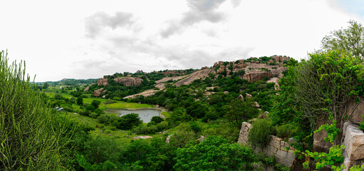 Fototapeta na wymiar The rocks around Hyderabad are grey granite and the hardest rock formations in the world.