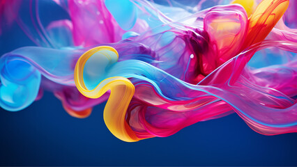 Fototapeta na wymiar Blue Yellow Pink Wavy Splash Colorful Liquid Background