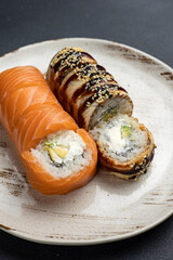 Japanese cuisine. assorted rolls Philadelphia. Close up