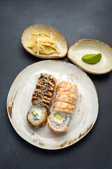 Japanese cuisine. assorted rolls Philadelphia. Close up