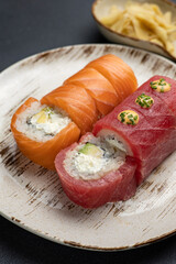 Japanese cuisine. assorted rolls Philadelphia. Close up