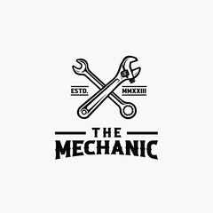 The Mechanic Logo Vector Art Isolated. Crossing Wrench Tool Logo. Best for Mechanic Related Industry 