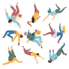 Clumsy people falling down by accident vector - obrazy, fototapety, plakaty