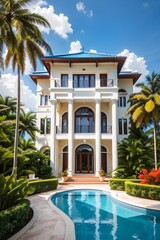 Fototapeta premium Luxury mansion resort villa Florida USA Miami cottage with swimming pool