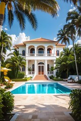 Fototapeta na wymiar Luxury mansion resort villa Florida USA Miami cottage with swimming pool