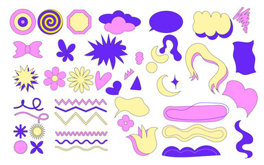 Fun color playful shape for kid badge element, pastel aesthetics retro 2000s abstract for poster, banner design, sticker, modern crazy unique style simple collage icon symbols
