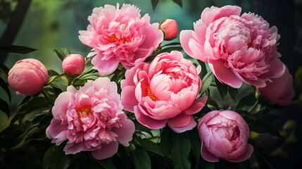 Beautiful large pink peony flowers