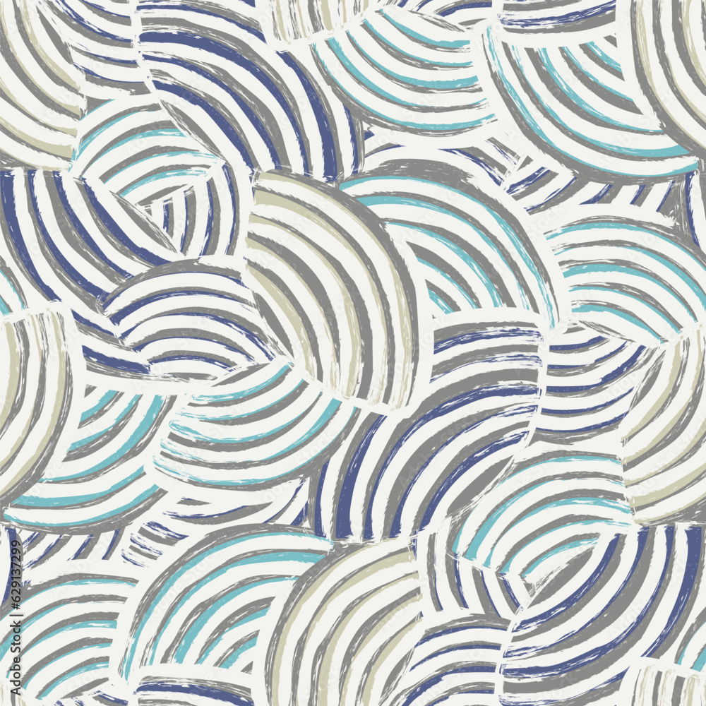 Poster seamless abstract geometric pattern of random arcuate stripes.