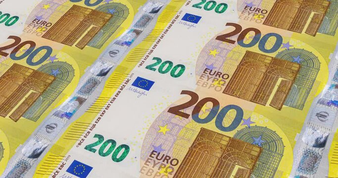 European currency. Two hundred euro banknotes printing process. Seamless loop