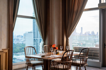table and chairs in a restaurant