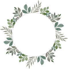 circle frame with green leaves border for wedding card and banner