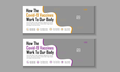 Facebook cover header banner design, modern and creative social media post design medical health care social media template, medical services covid19 vaccine protect yourself from coronavirus(COVID-19