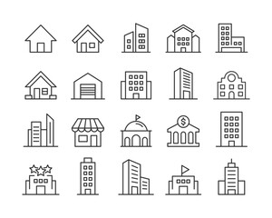 Buildings - Line Icons - Editable Stroke