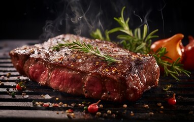 Product photo of delicious, steamy Wagyu steak, Generative Ai