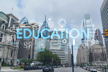 Summer day time cityscape of Philadelphia financial downtown, Pennsylvania, USA. City Hall...