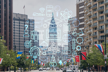 Summer day time cityscape of Philadelphia financial downtown, Pennsylvania, USA. City Hall...