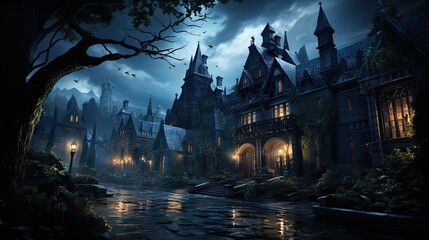 In the midst of a thunderstorm a ghost mansion