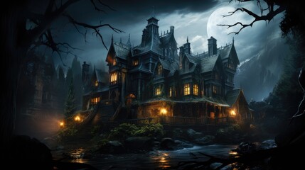 In the midst of a thunderstorm a ghost mansion