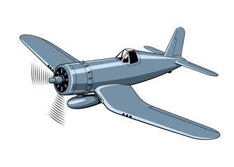 USA carrier-based fighter plane 1942. WW II aircraft. Vintage airplane. Vector clipart isolated on white.