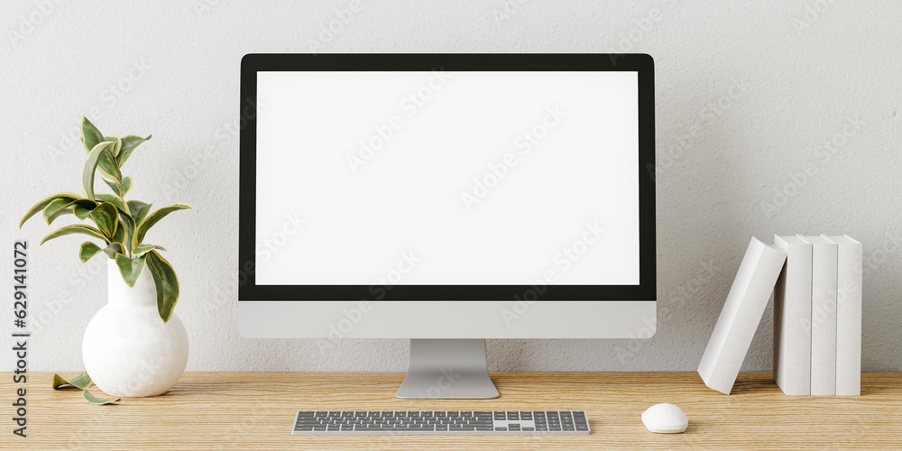 Aufkleber modern computer with blank screen in a modern desk. 3d render