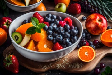 fruits salad on bowl generated by AI tool