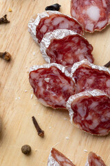 Sliced fresh pork sausage, close up