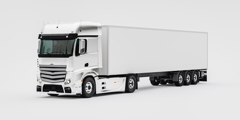 3d truck with white trailer mock up against monochrome background