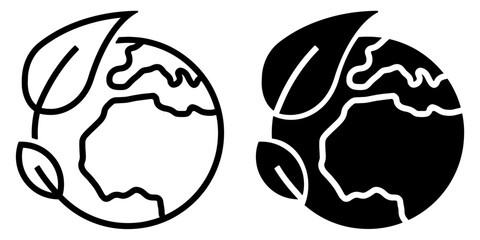 ofvs404 OutlineFilledVectorSign ofvs - sustainability vector icon . ecology sign . globe with leafs concept . isolated transparent . black outline and filled version . AI 10 / EPS 10 / PNG . g11744
