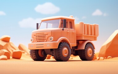 Highly detailed 3D clay cartoon art of a simple truck, Generative Ai