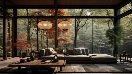 Living room features a Japanese style dÃ©cor