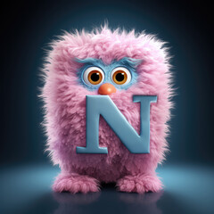 crazy mad funny cute tiny Monster In the form of the capital letter N, generative AI illustration