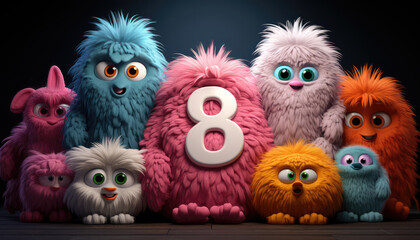 Obraz premium group of cute monster in a raw. created by generative AI technology.