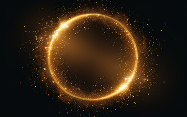 Golden glitter sparkle particle circular frame background