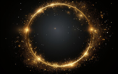 Golden glitter sparkle particle circular frame background