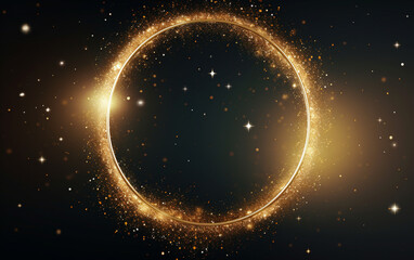 Golden glitter sparkle particle circular frame background