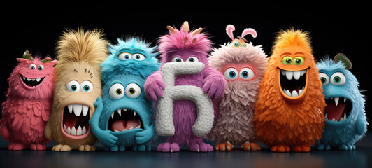 group of cute monster in a raw. created by generative AI technology.