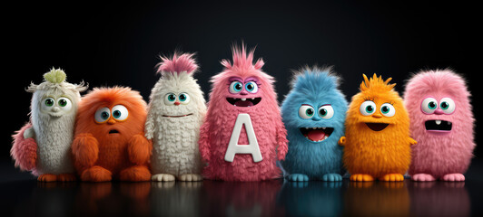 group of cute monster in a raw. created by generative AI technology.