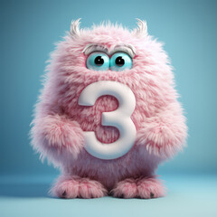crazy mad funny cute tiny Monster In the form of the number 3, generative AI illustration