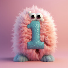 crazy mad funny cute tiny Monster In the form of the number 1, generative AI illustration
