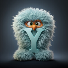 crazy mad funny cute tiny Monster In the form of the capital letter Y, generative AI illustration