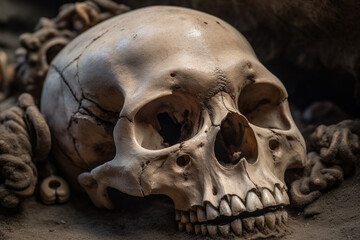 Abstract, surreal, creepy skull. Halloween night concept.