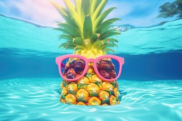 Pineapple and Sunglasses Beneath Water