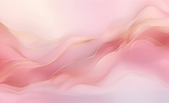 Pastel gradient pink marble background with gold lines. Generative AI