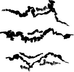 Black Ink Hand Drawn Free Hand Wave Brush Strokes.