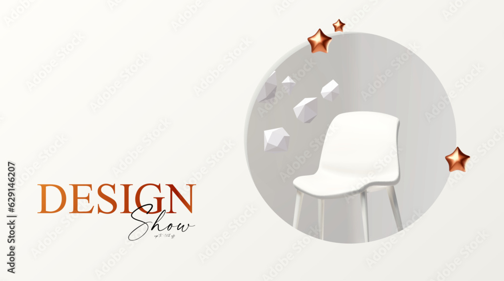 Wall mural 3d realistic product display design template. white scene with chair podium. elegant vector platform
