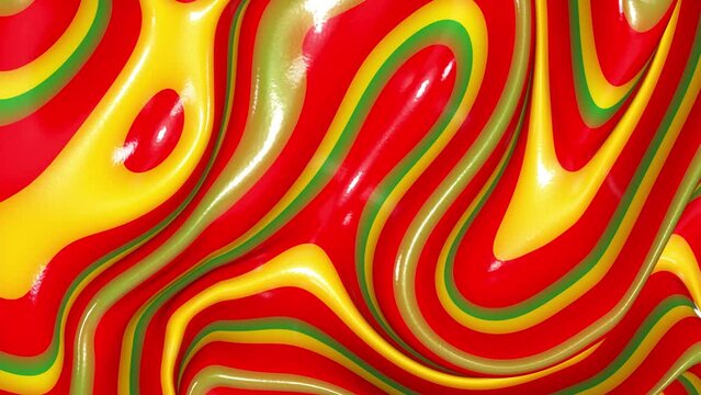 3D animation - Loopable animated red, green and yellow candy abstract swirling texture