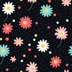 Celebration Kawaii Flowers in Spring, Summer, and Autumn Vectors Background