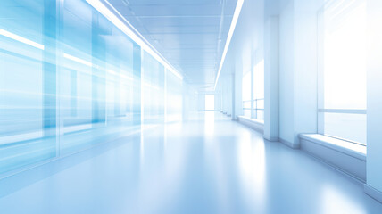 Blue abstract blurred background of a hospital corridor concept