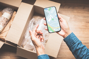 Online shopping concepts with person using device mobile and parcel box packet.delivery and...
