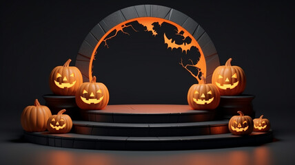 3d Podium with halloween decoration. Halloween concept. Generative AI